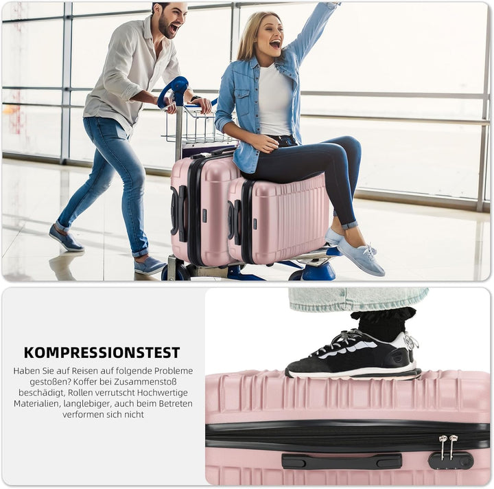 BEIBYE Hartschalen Koffer Trolley Rollkoffer Reisekoffer Zwillingsrollen Kofferset (Rosagold, Set) R