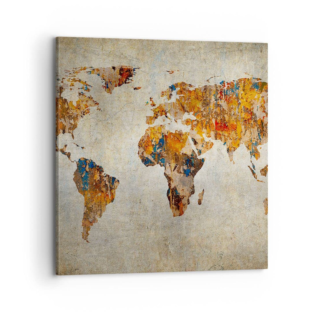 Bilder auf Leinwand 70x70cm Leinwandbild Welt Karte Kontinente Geographie Gross Wanddeko Bild Schlaf