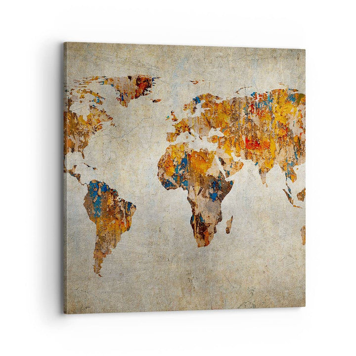 Bilder auf Leinwand 70x70cm Leinwandbild Welt Karte Kontinente Geographie Gross Wanddeko Bild Schlaf