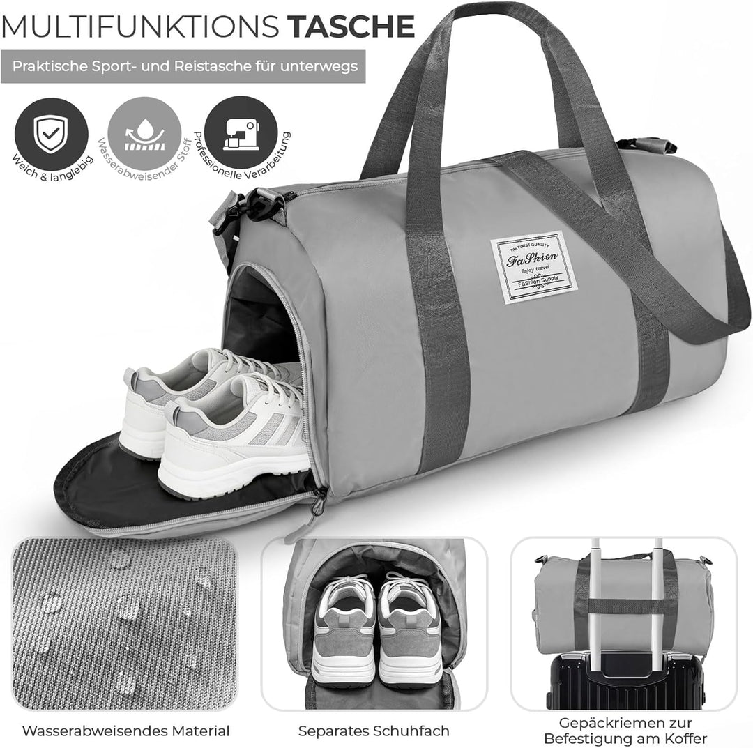 Reisetasche Damen Klein, Weekender Tasche mit Schuhfach, Handgepäck Sporttasche für Fitnessstudio, S