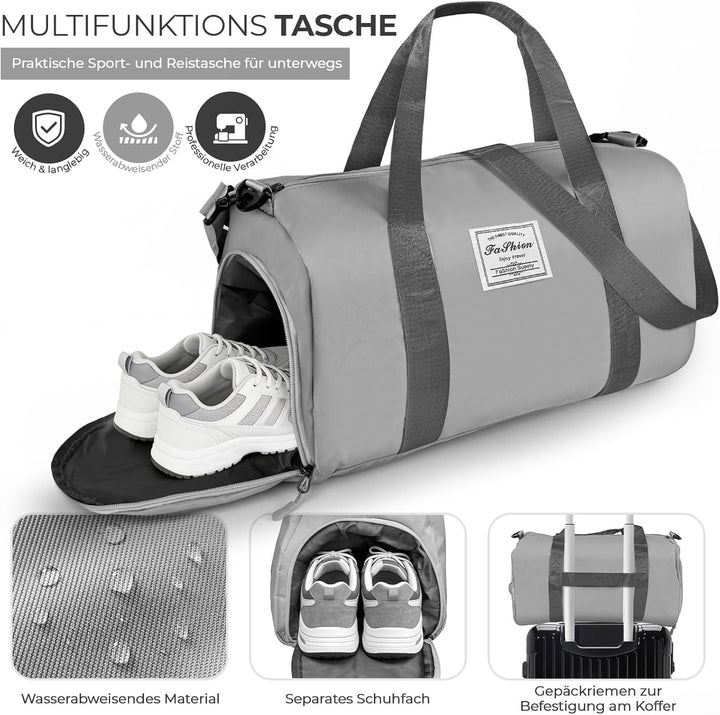 Reisetasche Damen Klein, Weekender Tasche mit Schuhfach, Handgepäck Sporttasche für Fitnessstudio, S