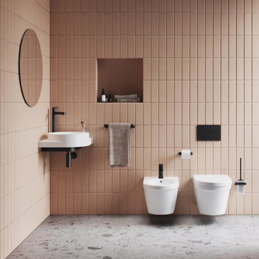 Eckwaschbecken-Set mit Original-Einbauregal und Schwarz Zubehör, Eckwaschbecken zur Wandmontage mit
