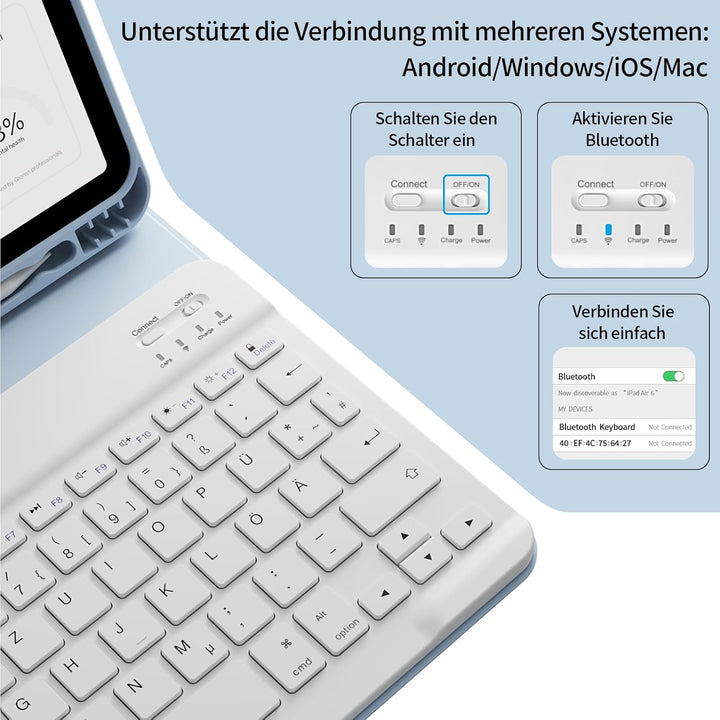 Hülle mit Tastatur für iPad A16 2025 / iPad 11./10. Generation 2022 10,9 Zoll, Magnetisch Bluetooth-