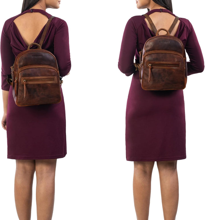 STILORD Damen-Rucksack aus Leder braun - Vintage Frauen-Rucksack - Kleine Tasche aus Echtleder - Han