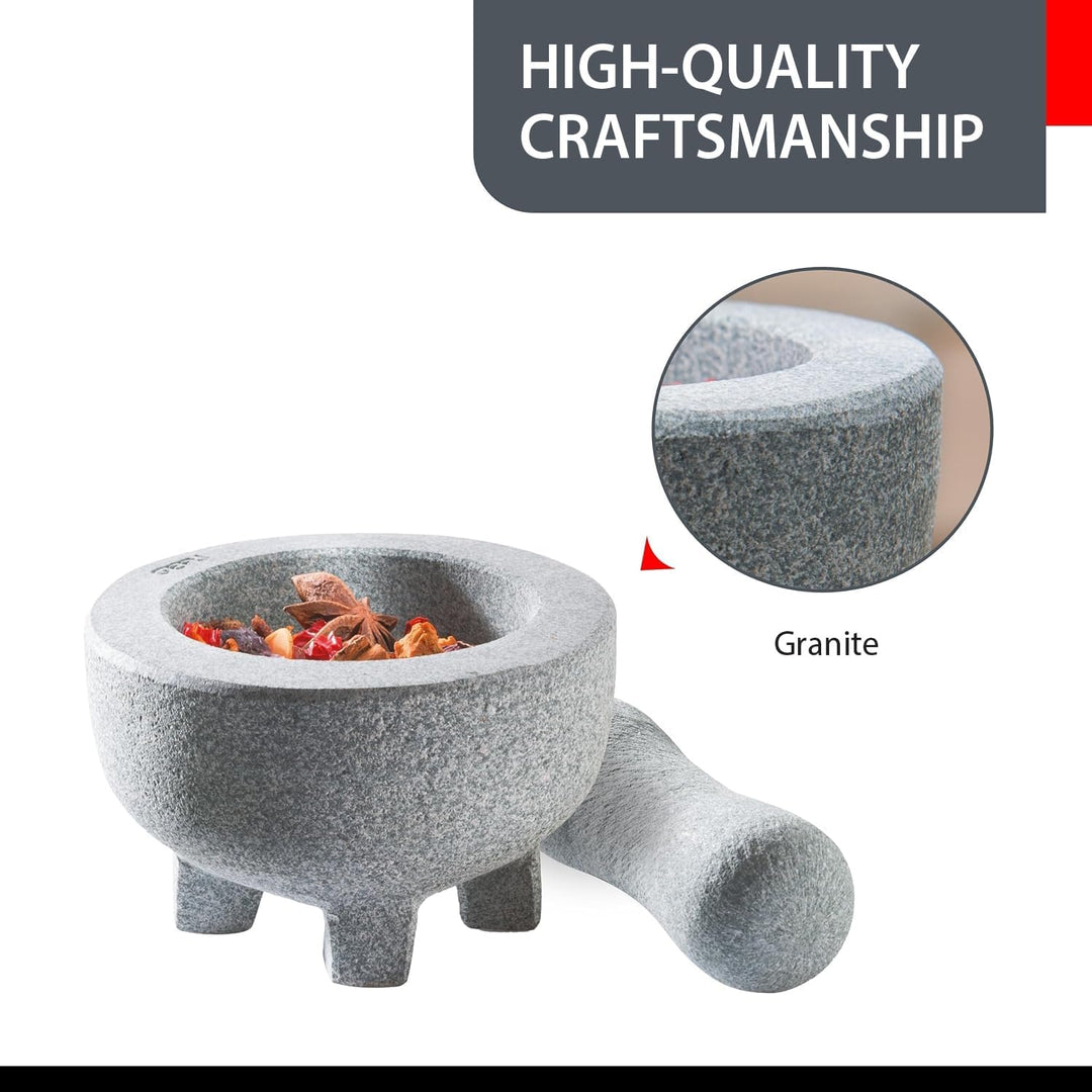 GEFU Granitmörser CRUNCHY Ø 10 cm – Kompakter Natursteinmörser mit Stössel für Gewürze, Kräuter &amp; Pa