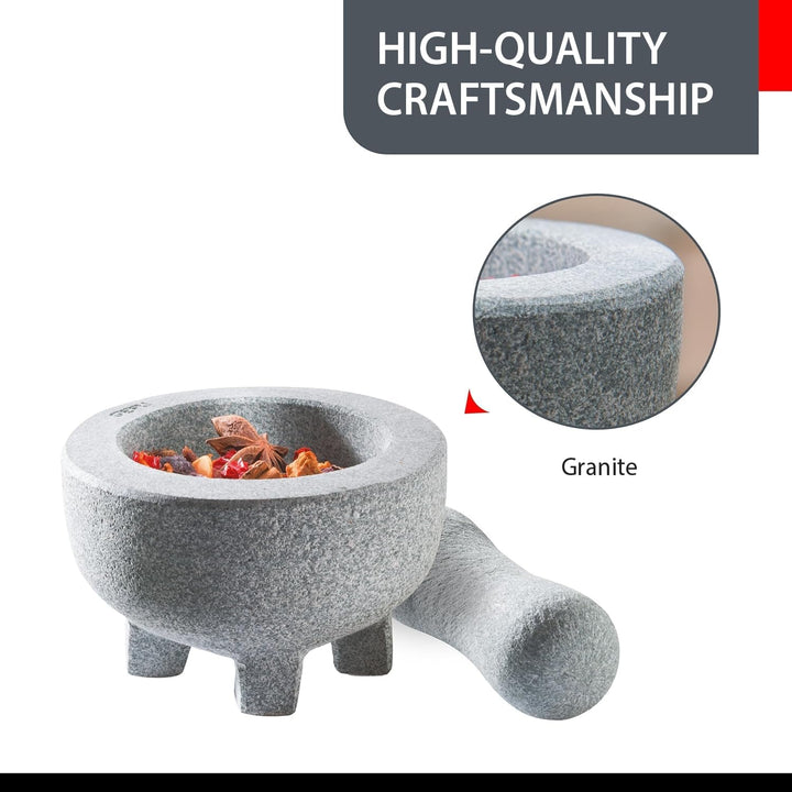 GEFU Granitmörser CRUNCHY Ø 10 cm – Kompakter Natursteinmörser mit Stössel für Gewürze, Kräuter &amp; Pa