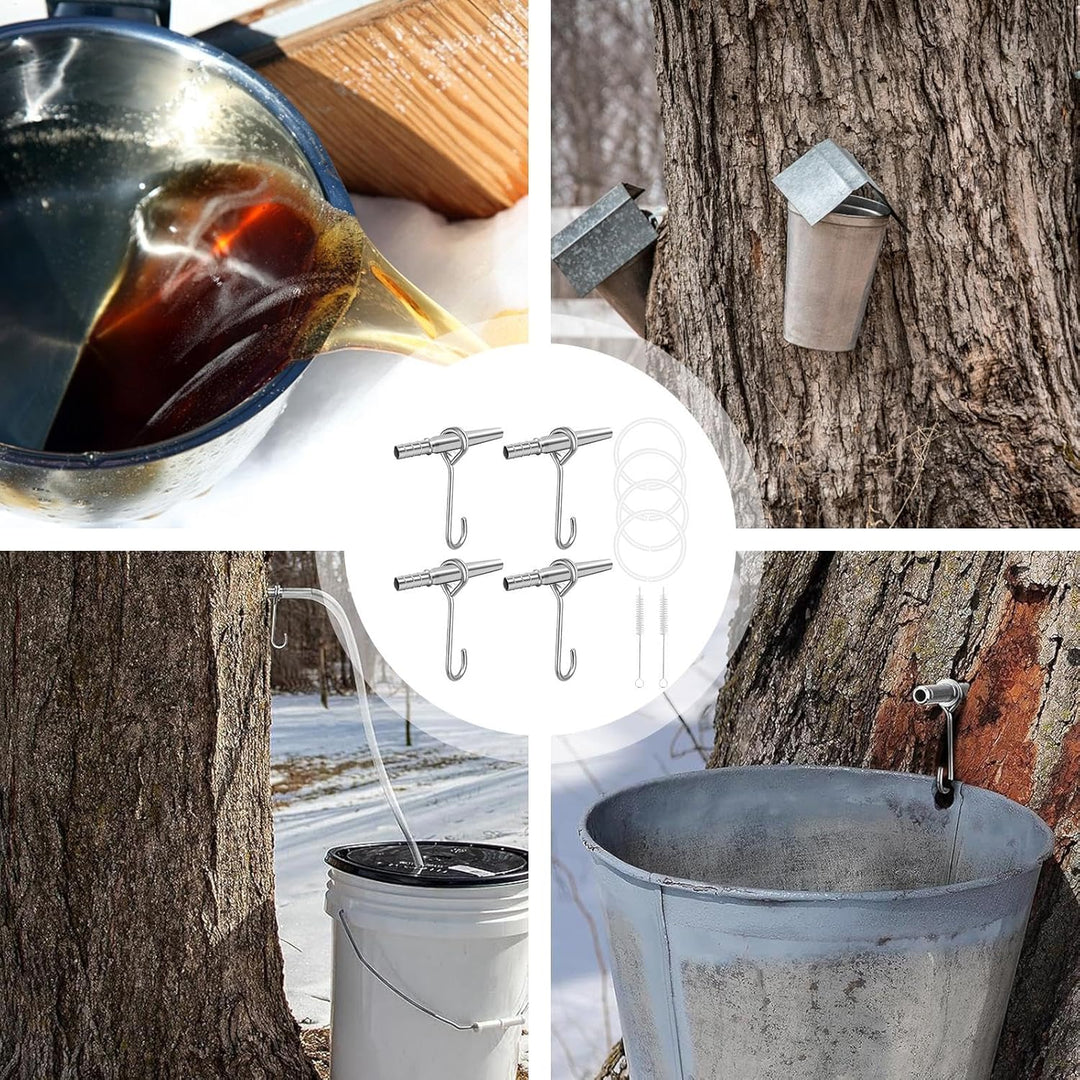 Tree Sap Tapping Kit, 4-Set Portable Maple Tree Taps Drill Bits, Stainless Steel Spiles & Trunk Fauc
