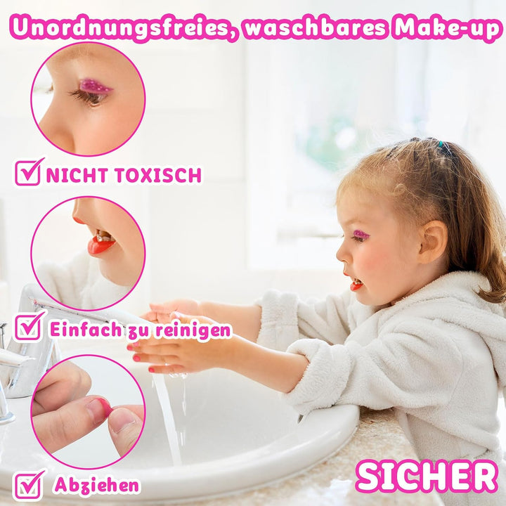 Hollyhi 58Pcs Wirklich Kinderschminke Set, Sicher Waschbar Schminkkoffer Mädchen Schminke Spielzeug,
