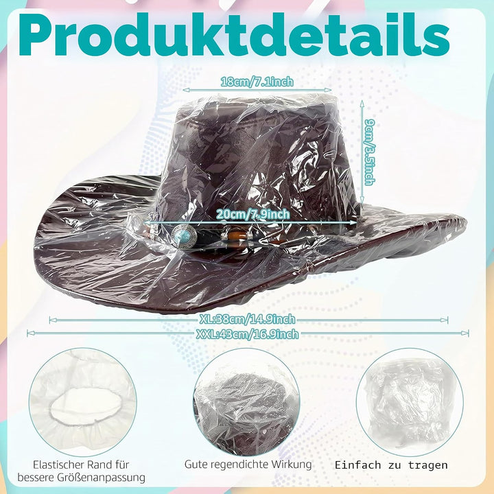 10 Stück Hut Regenschutz Wasserdicht Cowboy Hut Abdeckung Transparent Elastische Hut Kunststoff Abde
