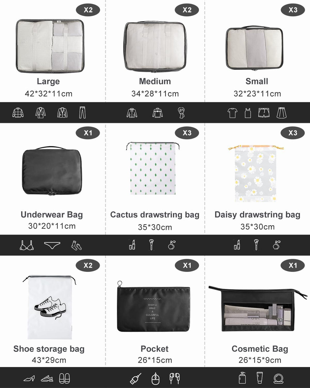 Koffer Organizer Set 18-teilig, Wasserdicht Packing Cubes, Multifunktionale Travel Packwürfel, Koffe