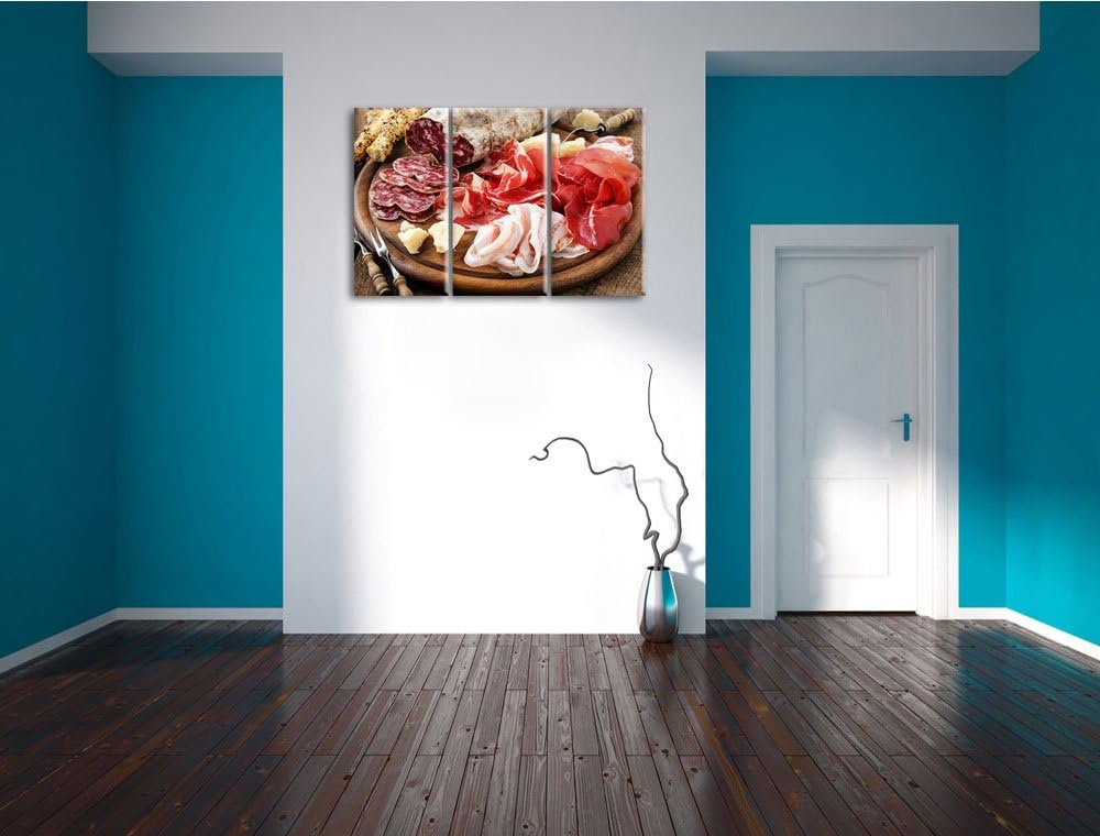 Brotzeit mit Wurst als 3-Teiler Leinwandbild 120x80 Bild auf Leinwand, XXL riesige Bilder fertig ger