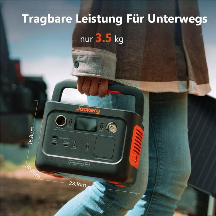 Explorer 240 v2 Tragbare Powerstation, mit Jackery DC8020 zu USB-C-Adapter, 256Wh LiFePO4 Solargener