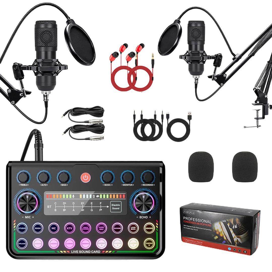 Podcast Mikrofon Bündeln für 2, Audiomischer mit Mikrofonen Audio-Interface Kondensator-Mikrofon mit