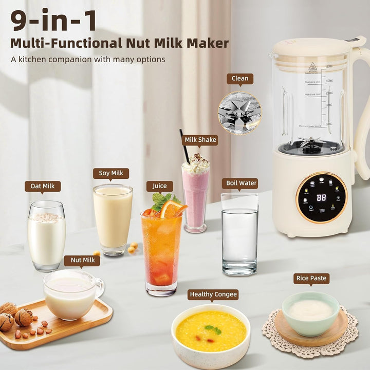 9-in-1 Automatischer Sojamilchbereiter, 1400 ml, Nussmilchbereiter, selbstreinigend, 16 Klingen mach