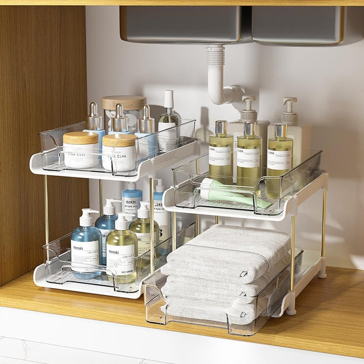 2 Tier Schrank Organizer, Clear Badezimmer Pull Out Schminktisch Organizer, Parfüm StäNder Aufbewahr
