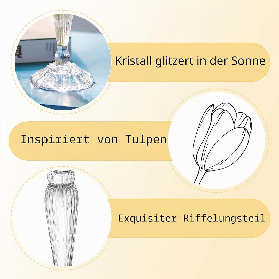 Romadedi Kristall Kerzenständer Stabkerzen Hoch - Set of 2 Kerzenhalter Glas Elegant für Stabkerze K