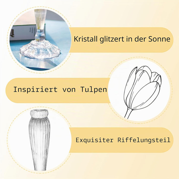 Romadedi Kristall Kerzenständer Stabkerzen Hoch - Set of 2 Kerzenhalter Glas Elegant für Stabkerze K