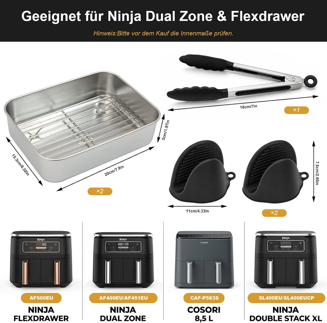 2 Stück Airfryer Zubehör für Ninja Dual Zone &amp; FlexDrawer Auflaufform Airfryer mit Deckel 304 Edelst