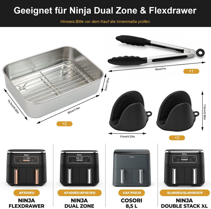 2 Stück Airfryer Zubehör für Ninja Dual Zone &amp; FlexDrawer Auflaufform Airfryer mit Deckel 304 Edelst