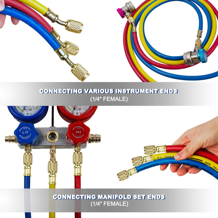 BACOENG Klimaanlage Split Monteurhilfe Kfz R134A R410A R407C R22 mit Schlauchset Schnellkupplung Man