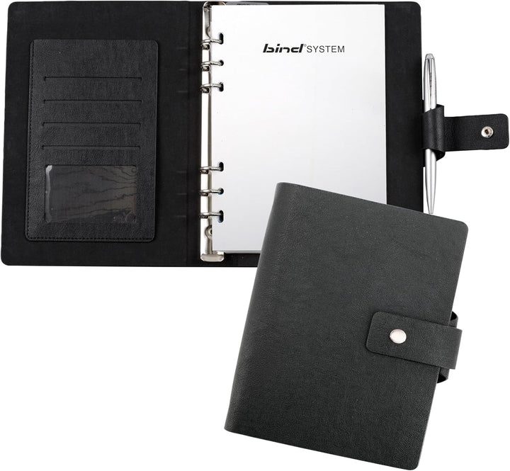 bind 15801 - Terminplaner mit Ringmechanik DIN A5, Organizer aus Lederimitat, Systemplaner in schwar