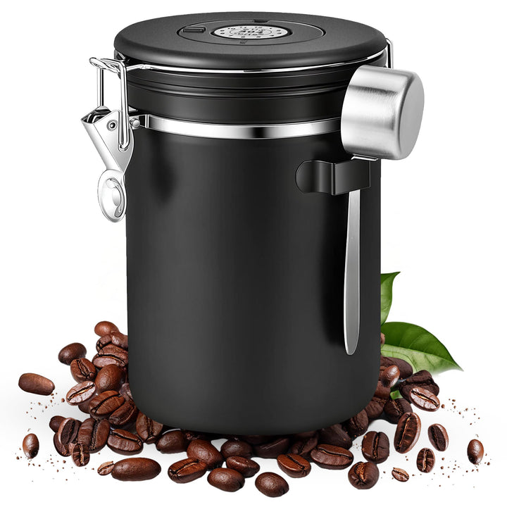 Kaffeedose aus Edelstahl 2,8L, Kaffeedose Luftdicht, Messlöffel & Datumsanzeige, 1kg Bohnen Vakuum K