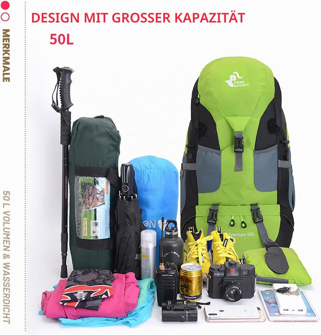 Bseash 50L Leichter wasserfester Wanderrucksack, Outdoor Sport Tagesrucksack Multifunktions Reisetas