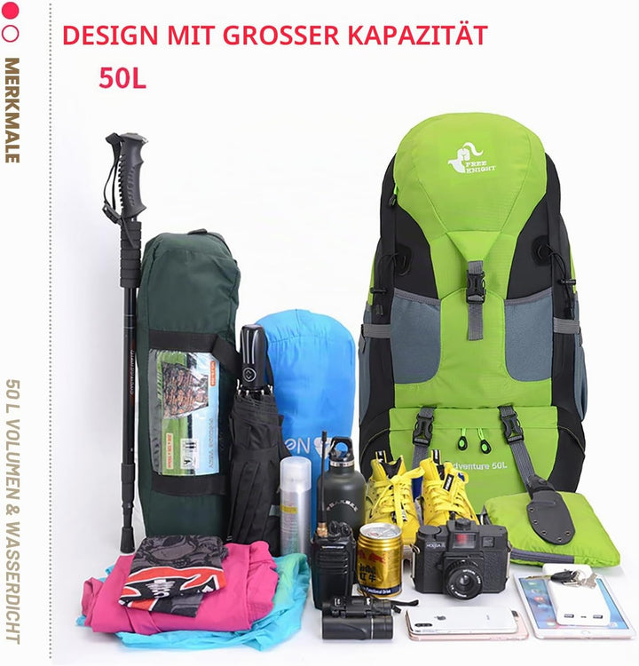 Bseash 50L Leichter wasserfester Wanderrucksack, Outdoor Sport Tagesrucksack Multifunktions Reisetas