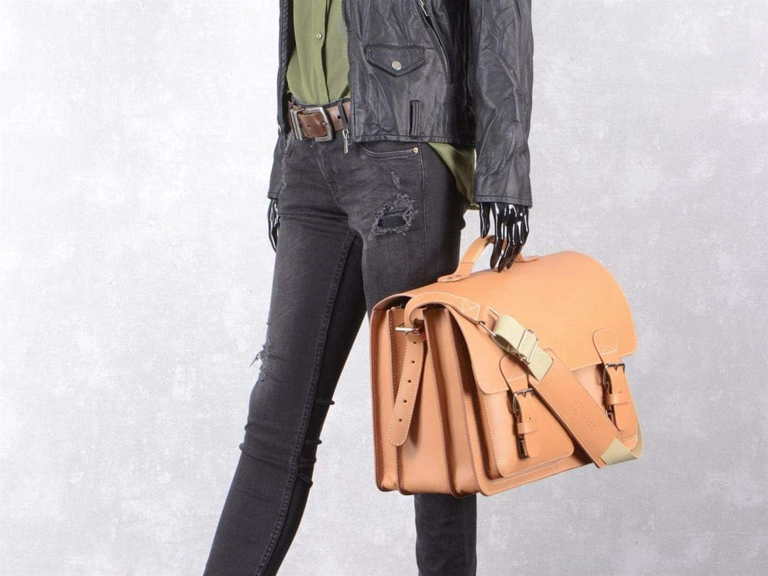 Ruitertassen Lehrertasche Leder 40cm 3 Fächer Schultasche Aktentasche Natur braun Damen Herren