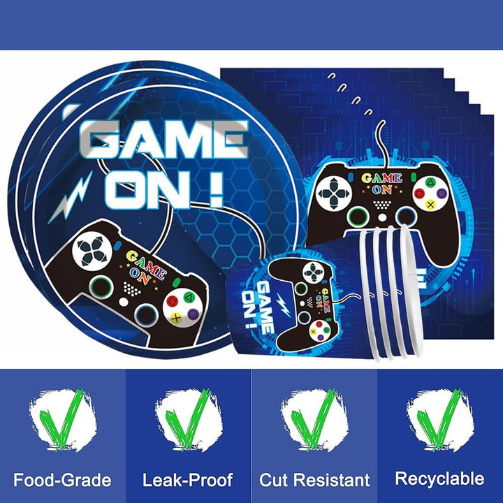 YGCHEN Videospiel Partygeschirr Game Kindergeburtstag Deko Spiel Party Geschirr Set Geburtstag Pappb