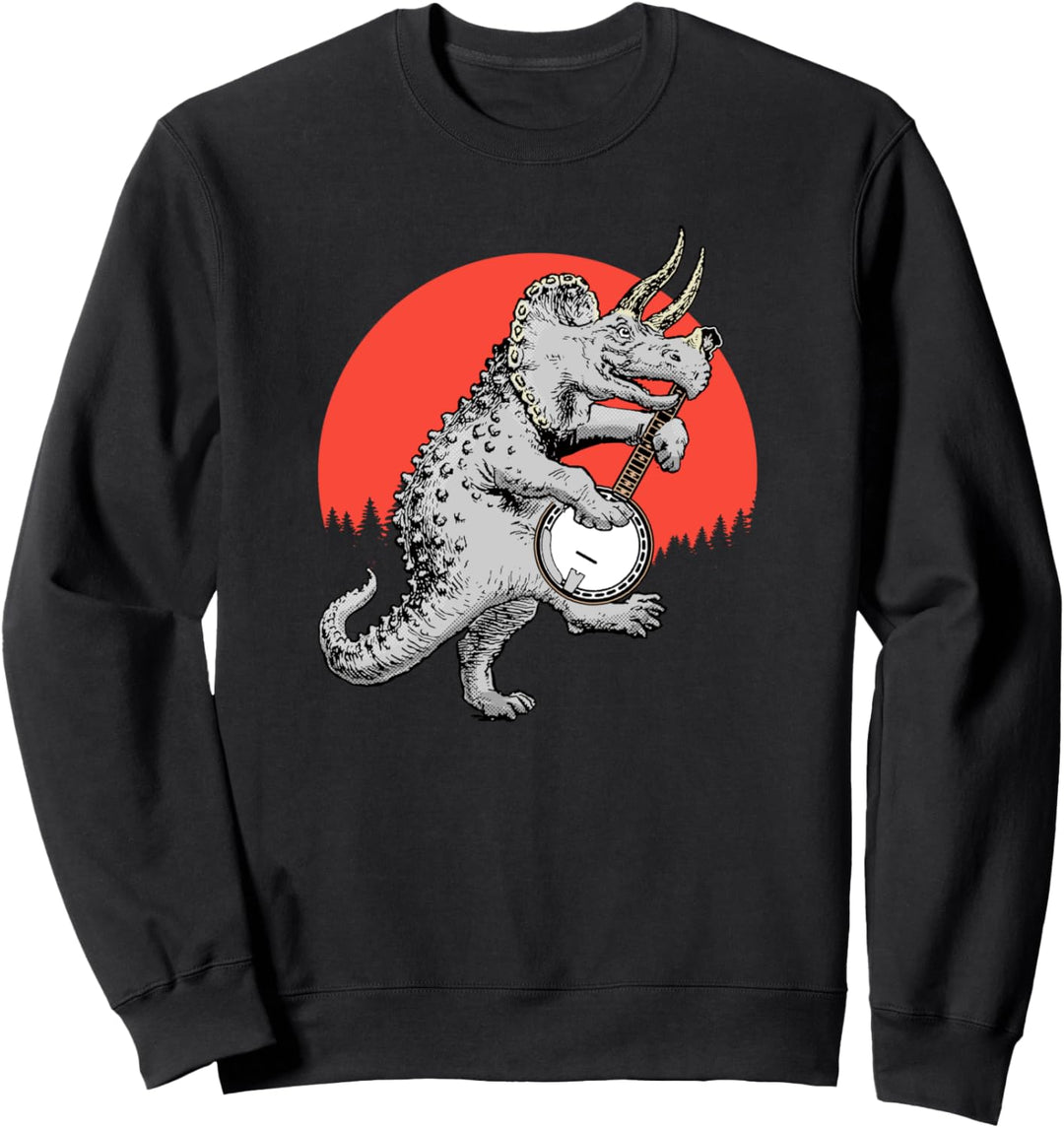 Banjosaurus! Funny Triceratops Dinosaur Playing Banjo Retro Sweatshirt