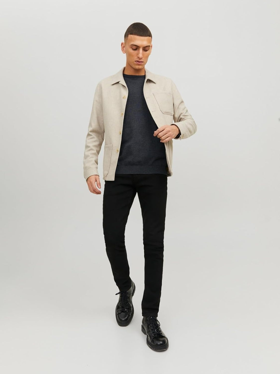 JACK & JONES Male Strickpullover mit Rundhals Einfarbig Strickpullover mit Rundhals Dark Grey Melang