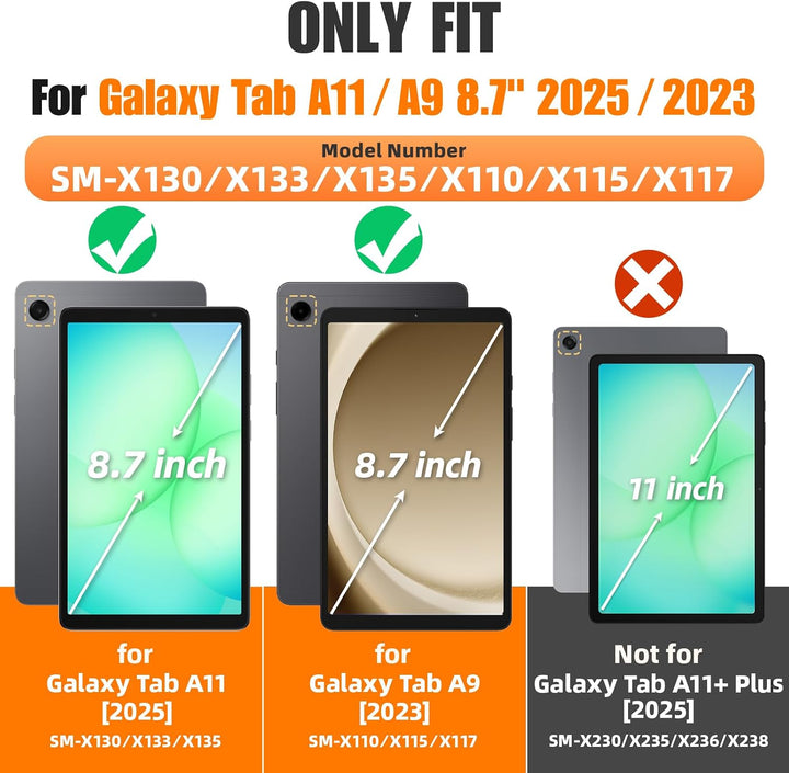 SEYMAC stock Hülle für Samsung Galaxy Tab A11/A9 8,7" 2025/2023 | Schwarz,Kratzfest Rundumschutz,Dis