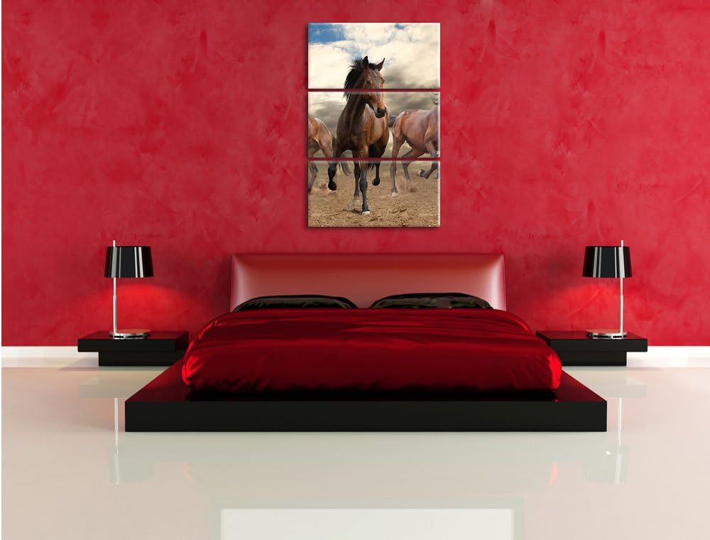 Pixxprint Western Pferde Cowboy als Leinwandbild | Grösse: 3 Teilig (120x80) | Wandbild| Kunstdruck