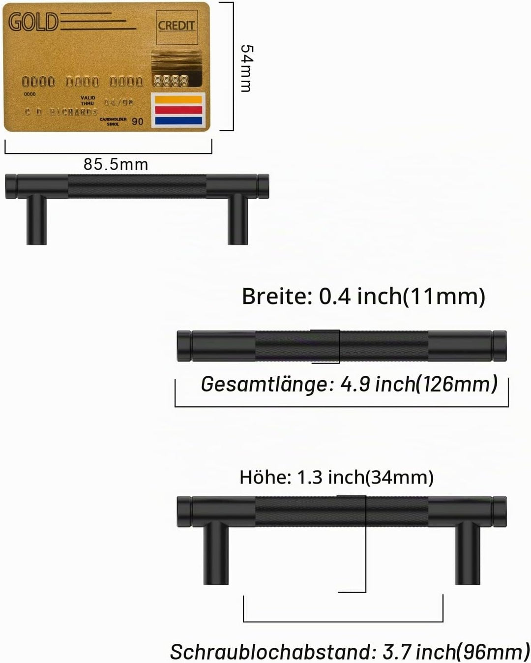 Amerdeco 10 Stück Gerändelte Schrankgriffe Schwarzes Griffe Möbel Möbelgriffe 96mm Lochabstand Türgr