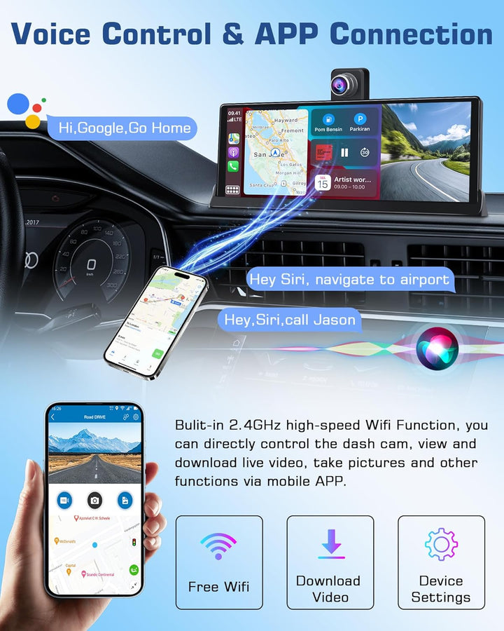 4K Carplay Display Android Auto Display mit Exklusive Halterung, 350° Drehbare Frontkamera 10,26 Zol