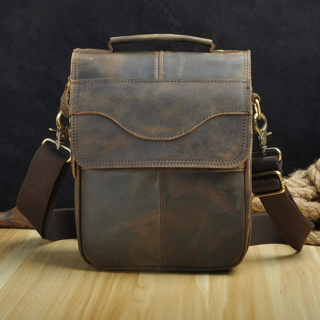 Le'aokuu Herren Echtleder Sling Messenger Schultertasche Tasche (144 Dunkelbraun)