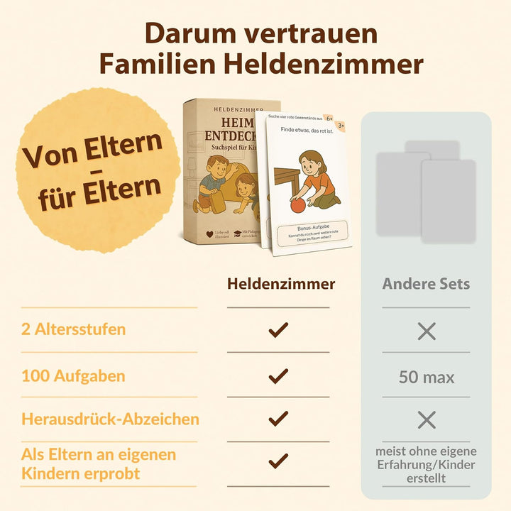 Heldenzimmer Indoor Suchspiel Kinder – Spiele für Zuhause Drinnen | 100 Aufgaben Suchspiel, 50 Doppe