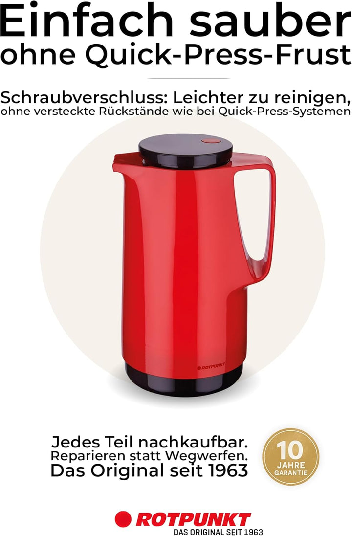 ROTPUNKT Isolierkanne 760 Maxima 1,0 l | Zweifunktions-Drehverschluss | BPA-frei - gesundes Trinken