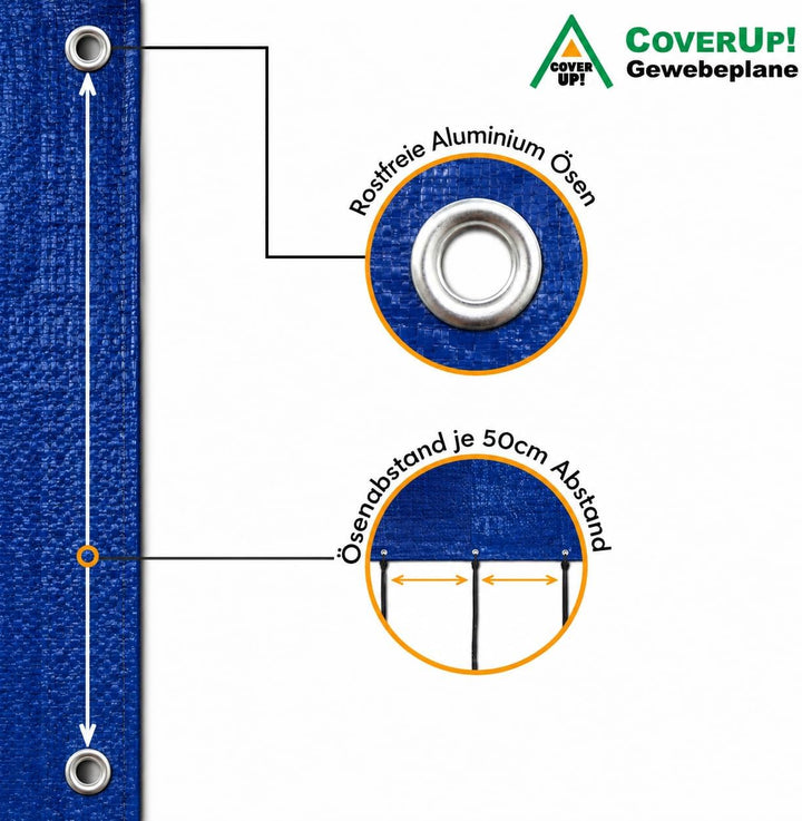 CoverUp! (4x5 m) Gewebeplane - Farbe: Blau, 120g/m² - Beständigkeit durch verstärkte Gummiecken & ro