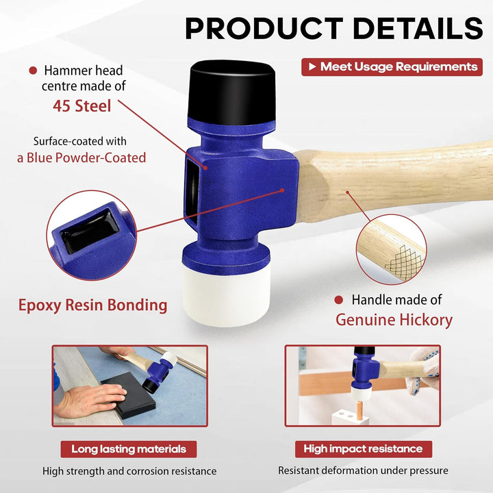 C&amp;T 24oz Rubber Soft Face Mallet Hammer,Gummihammer,D=45mm,Doppelseitig Mit 70°Hartem TPU Und 60°Wei