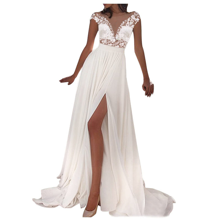 Prinzessin Trauung Kleid Damen Brautkleider A-Linie Lang Spitzen Hochzeitskleider mit Ärmel Standesa