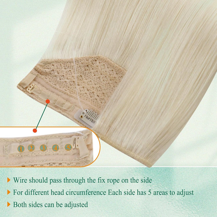 Easyouth Draht on Human Haar Remy Extensions Echthaar mit Draht 78g 40 cm Farbe Platinblond Secret W