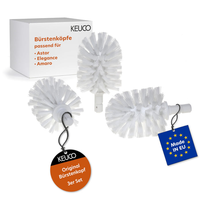 KEUCO Ersatzbürstenkopf weiss, 3 Stück, für Astor, Elegance, Amaro | Ø 6,7 cm, Original Ersatzköpfe