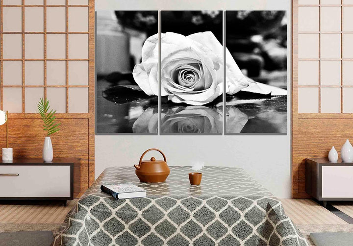 Kunstdruck auf Leinwand, Motiv: Rose, 50 x 25 cm, Schwarz / Weiss 50 x 25cm (20 x 10 inches) X 3, 50