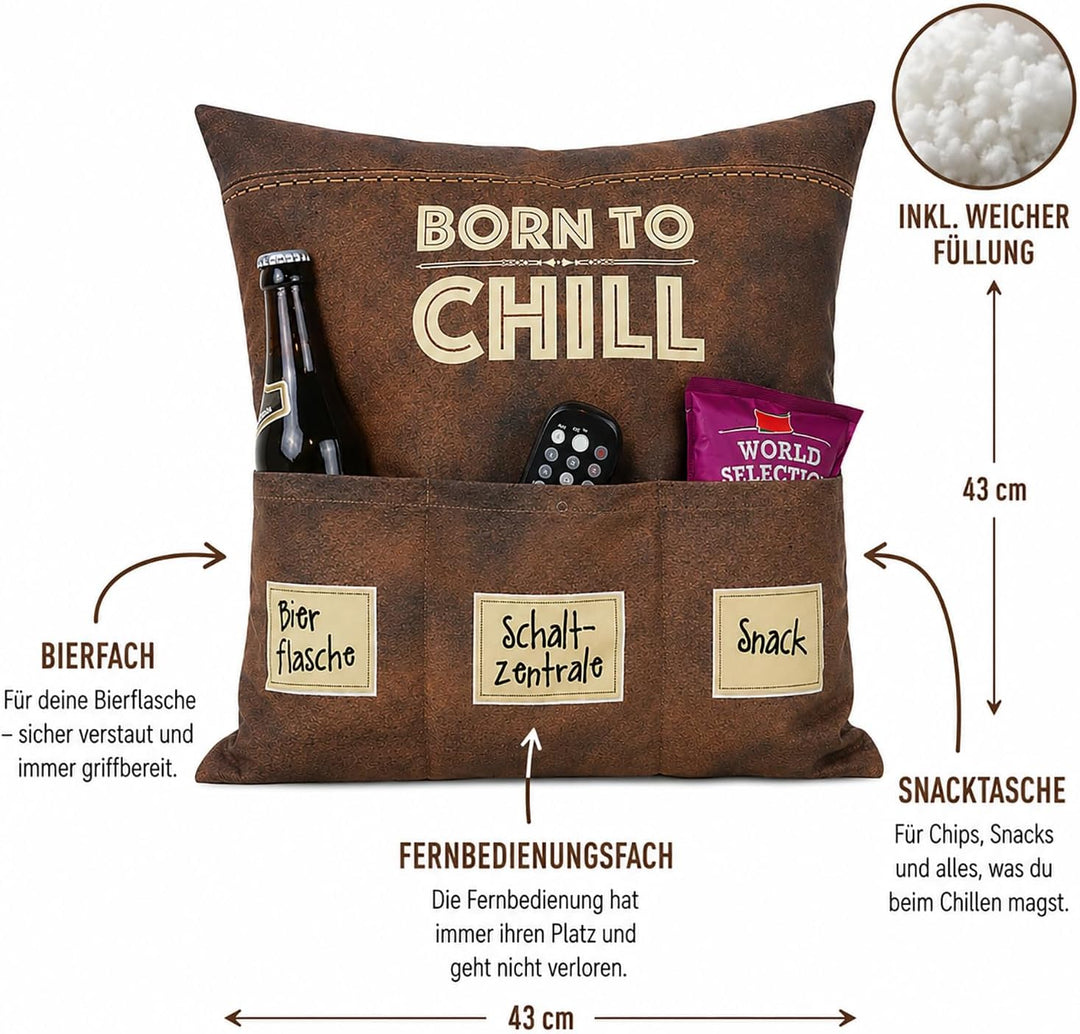 KAMACA Originelles Dekokissen Kissen mit 3 Taschen zum selber Befüllen Grösse 43x43 cm tolles Gesche