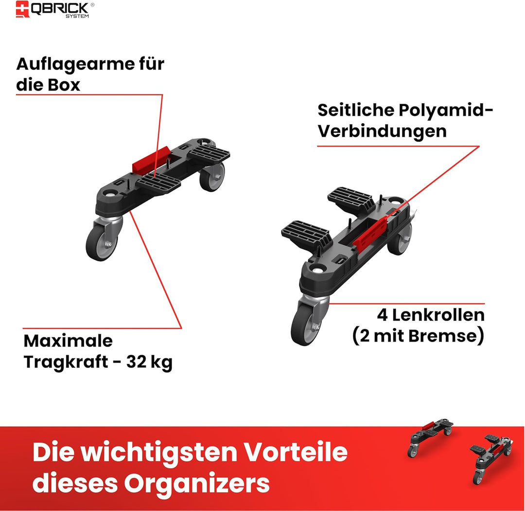 Qbrick System Prime Mobile Adapter Rollbarer Adapter Satz Transportrollen Werkstatt Schwarz
