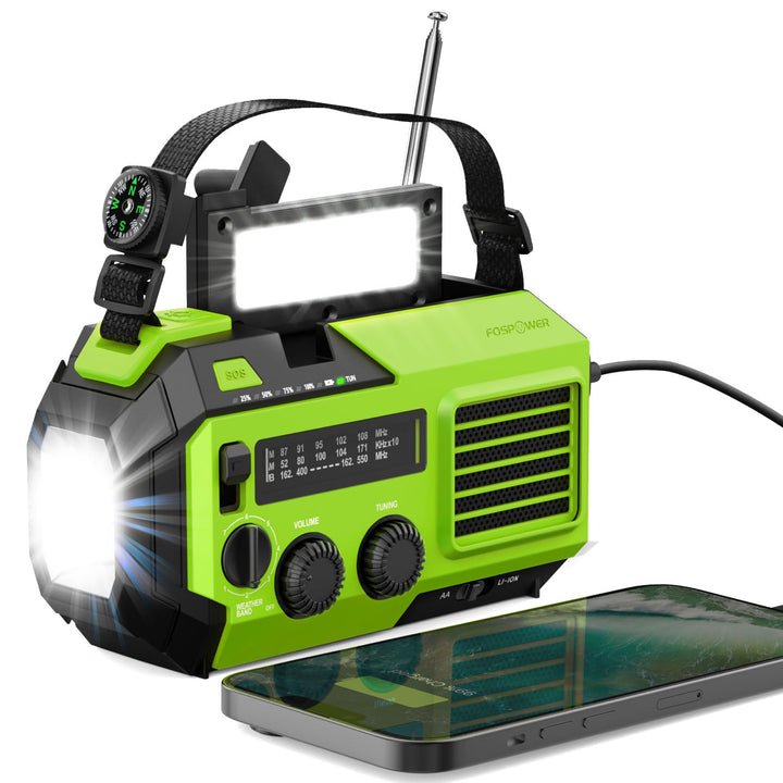 FosPower - Notfallradio NOAA/AM/FM mit 19240mWh (5200mAh) Tragbare Powerbank - Aufladung per USB/Sol