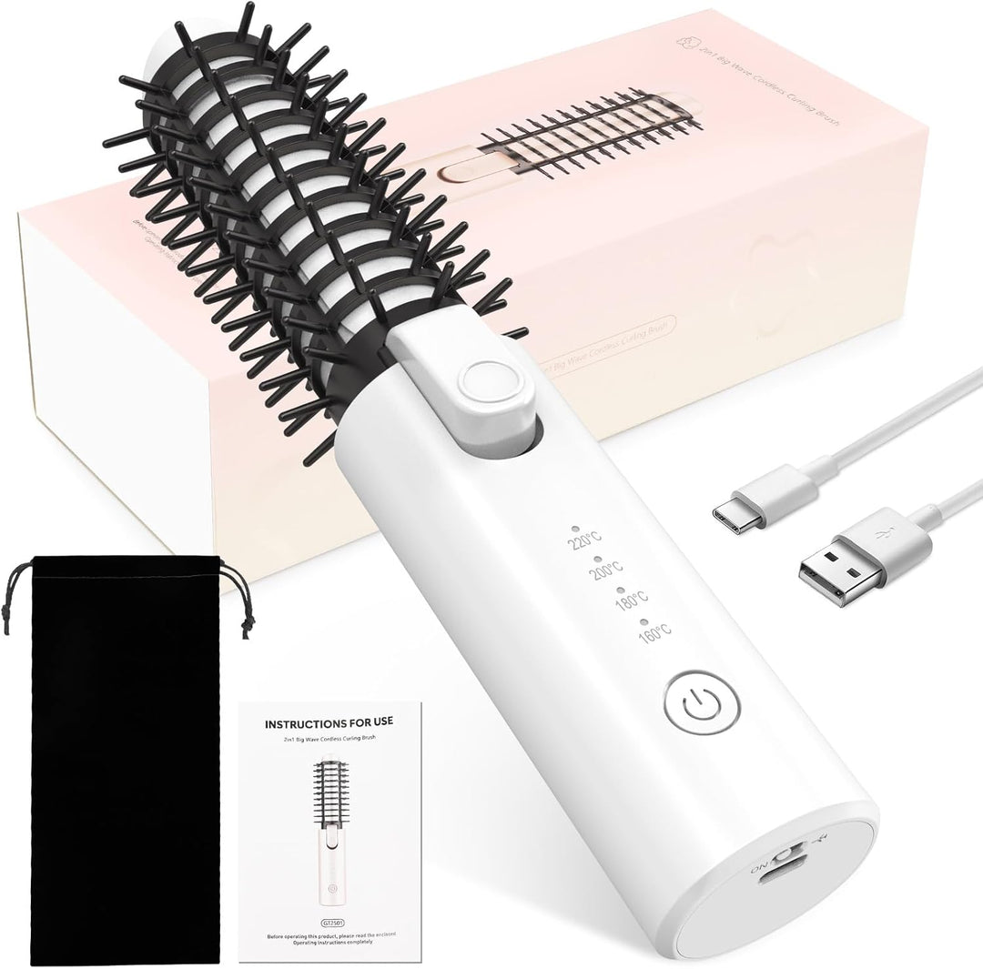 Kabellose Lockenstabbürste, Tragbare Reise Lockenstab, 6800 mAh USB-aufladbare Mini Lockenbürste Sty