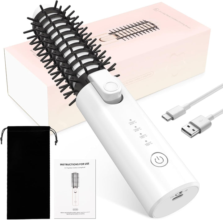 Kabellose Lockenstabbürste, Tragbare Reise Lockenstab, 6800 mAh USB-aufladbare Mini Lockenbürste Sty